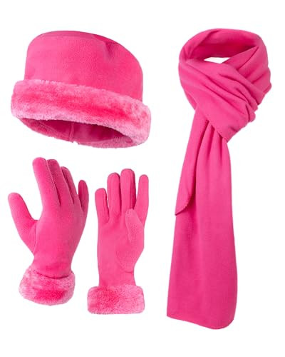 Women's Warm Fleece Winter - Women's Hat and Glove Set + Hats Gloves Hot Pink