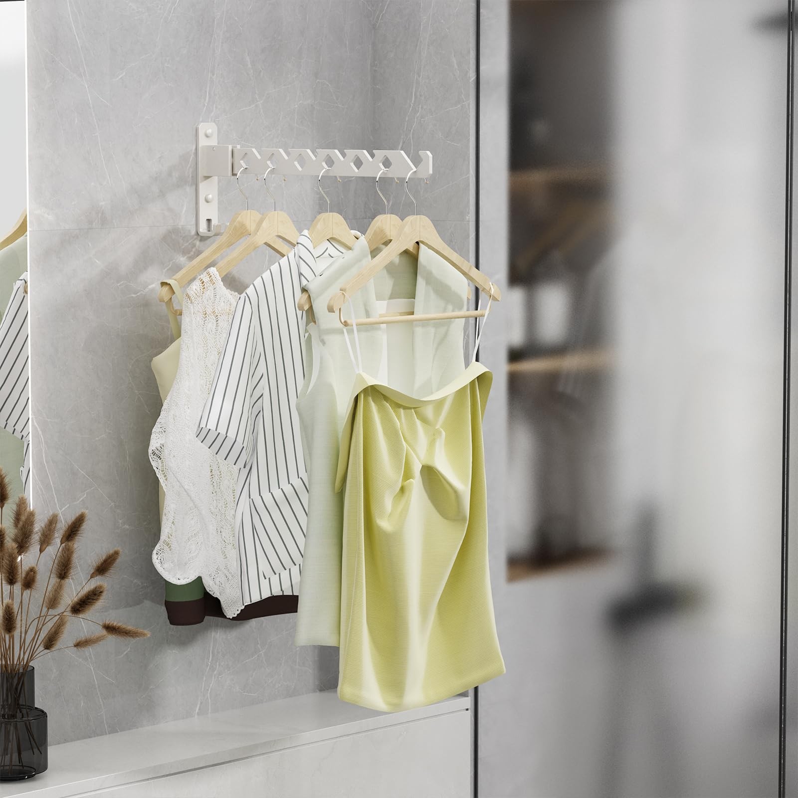 Wall Mounted Clothes Drying Rack, Wall Clothes Hanger Foldable, Laundry Hange