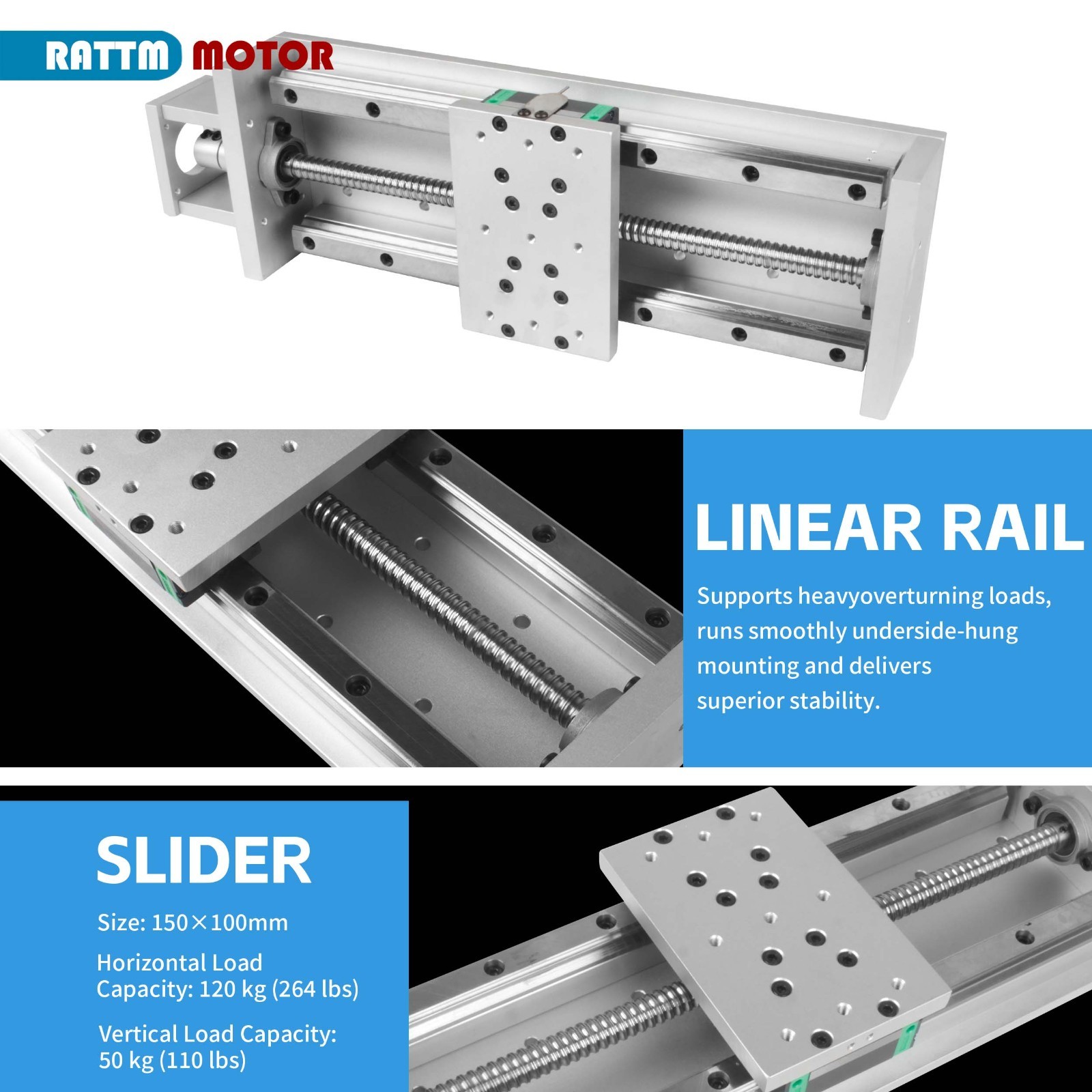 US SHIP】 ZBX150-300mm Linear Stage Double Linear Slide Rail Guide+Limit Switch