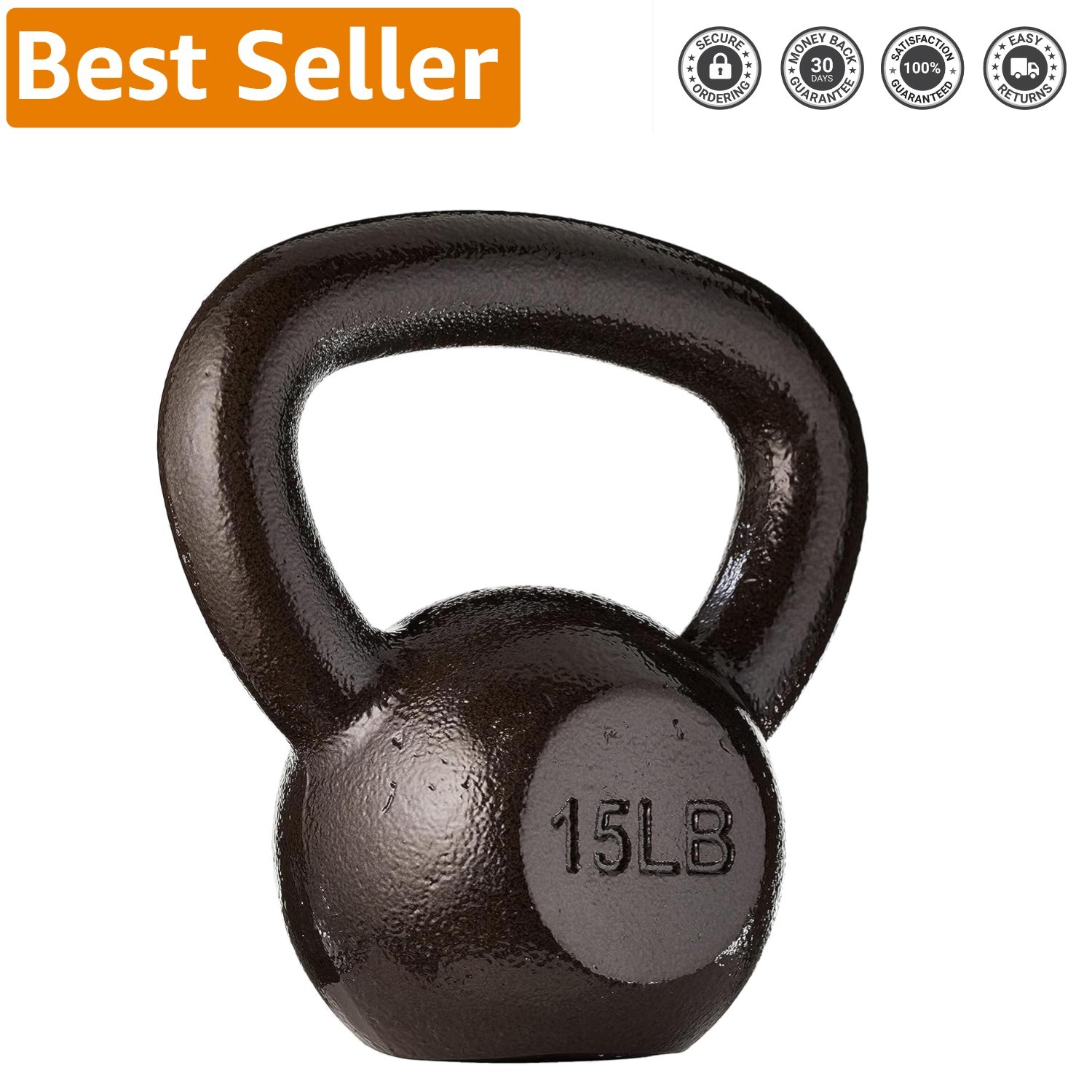 Solid Cast Iron Kettlebell 15 lbs - Portable & Reliable for Resistance Training