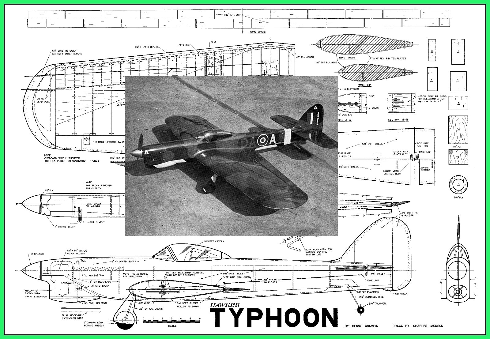 Model Airplane Plans (UC): Hawker Typhoon 52" Wingspan Stunt for .35-.40 Engine