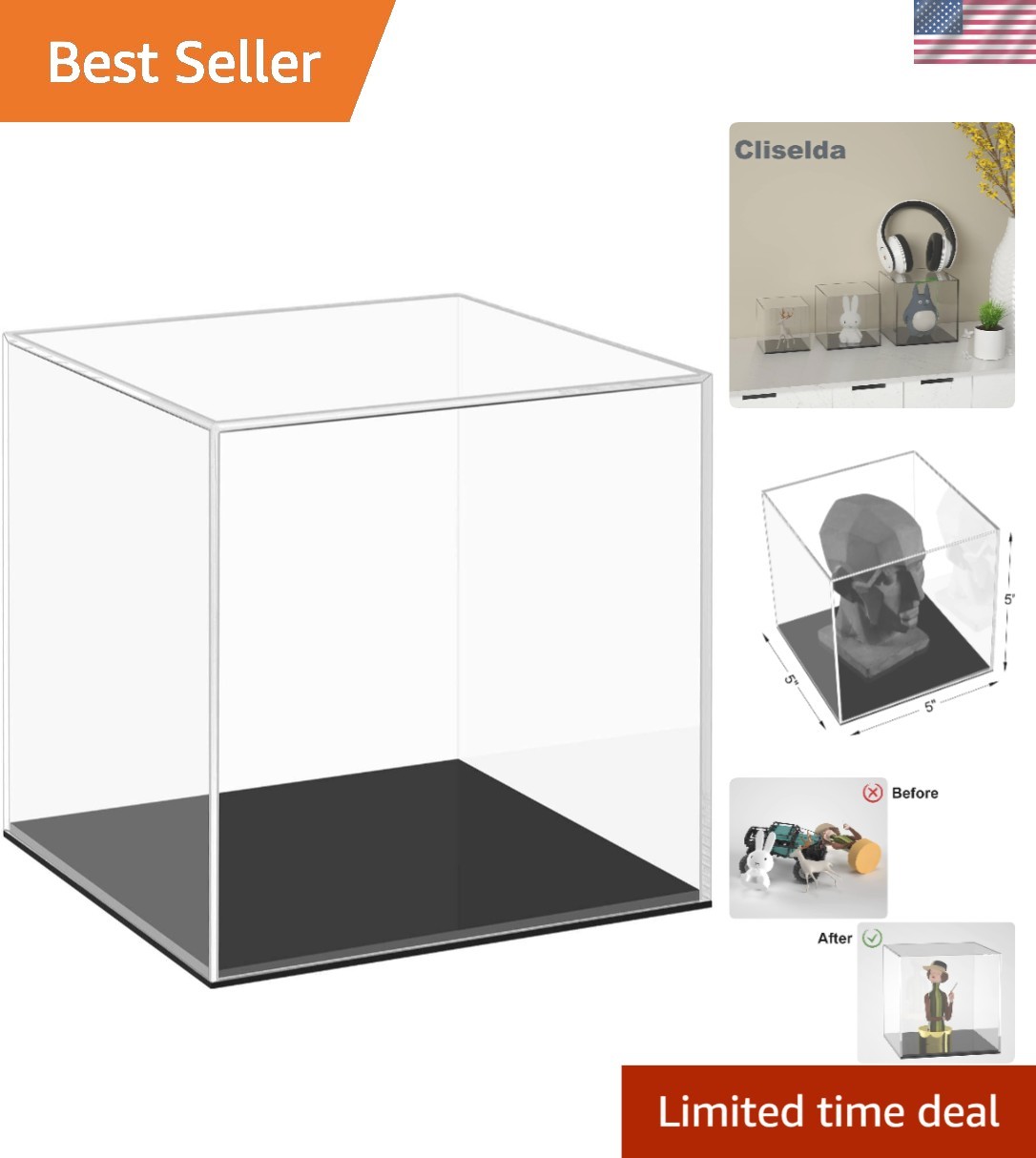 Dustproof Clear Acrylic Box 5x5x5 Inch - Perfect for Action Figures & Artifacts