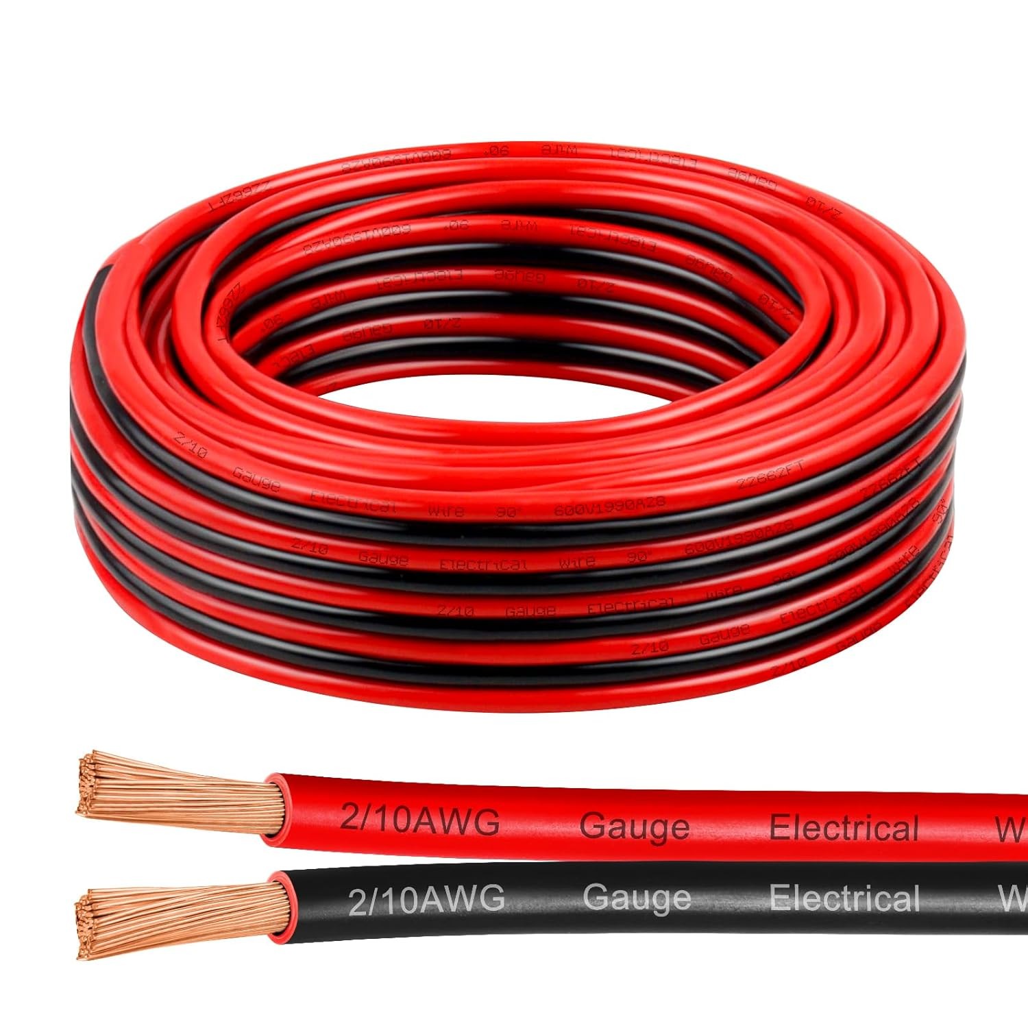2PC 10AWG 10/2 Wire 25FT Red Black OFC Stranded Copper Wire Solar Automotive LED