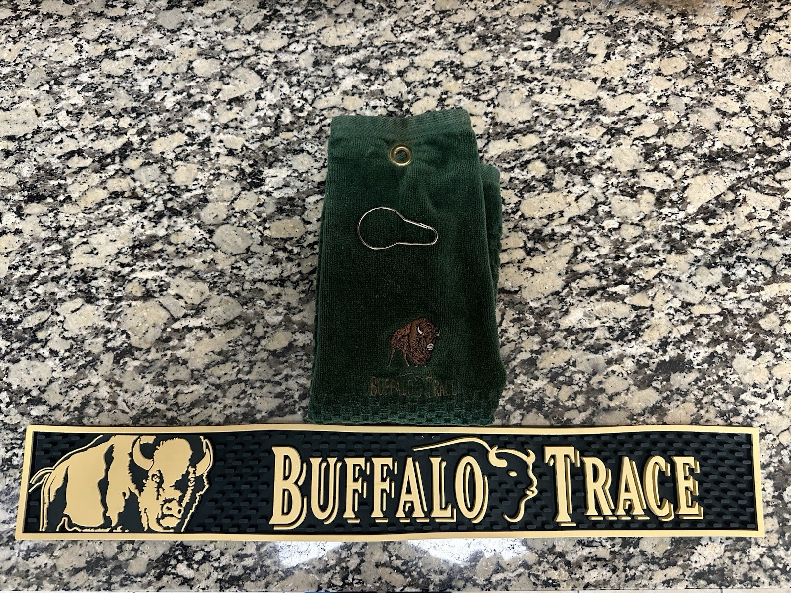 Buffalo Trace Bourbon Bar Rail Mat Plus Golf Towel Man Cave Bar Accessory