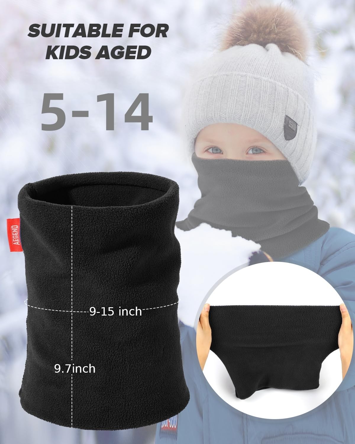 2 Pack Neck Warmer Kids Double-Layer Fleece Ski Gaiter Boys Girls Youth Winter