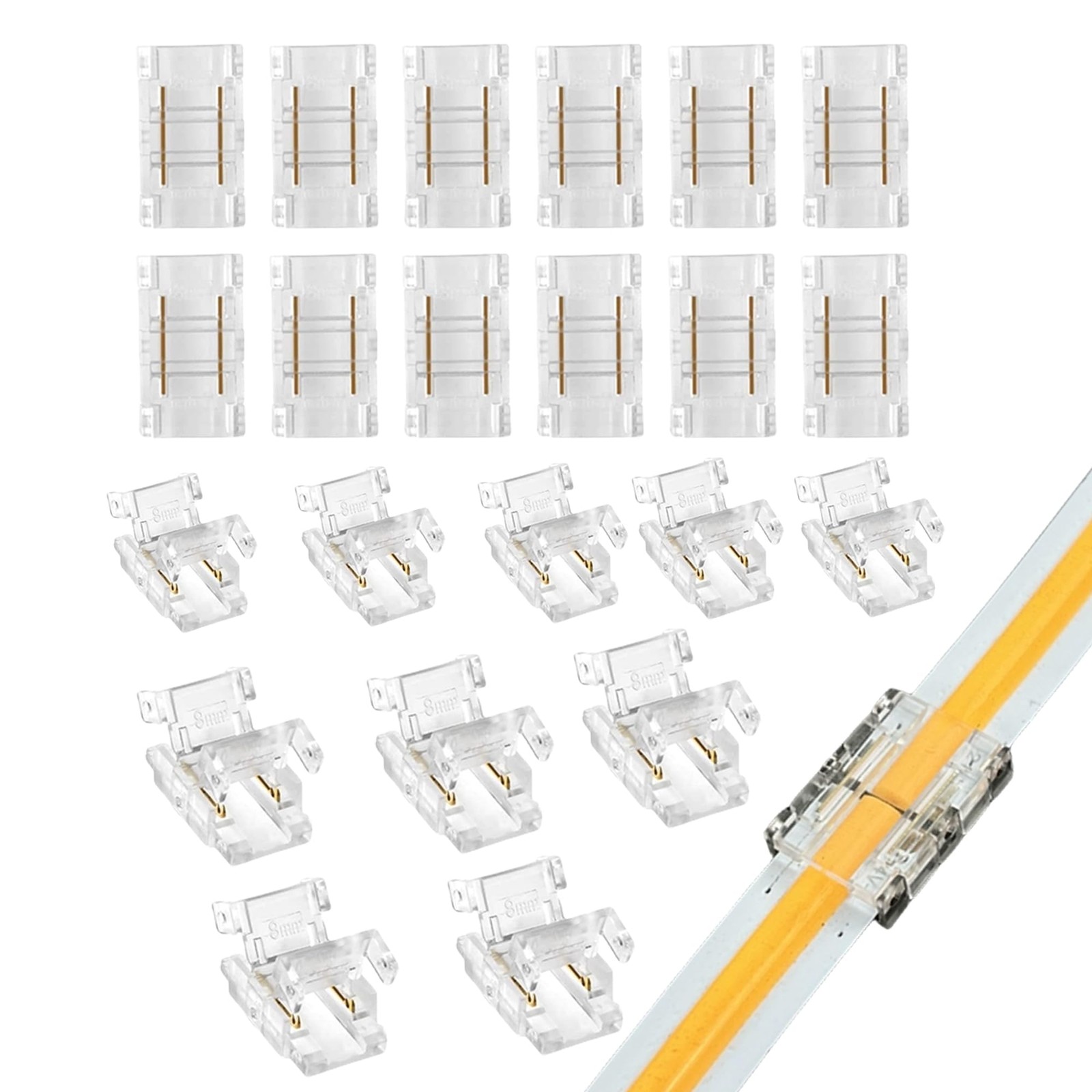 8mm 2Pin 20Pcs LED Light Strip Connectors,Strip to Strip Connectors,Solderles...