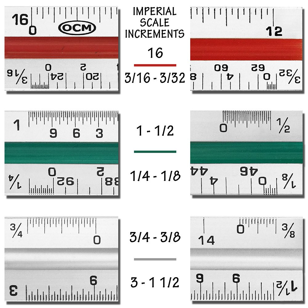 1 Triangular Architect Scale Ruler (Professional Grade Solid Aluminum) Color Cod