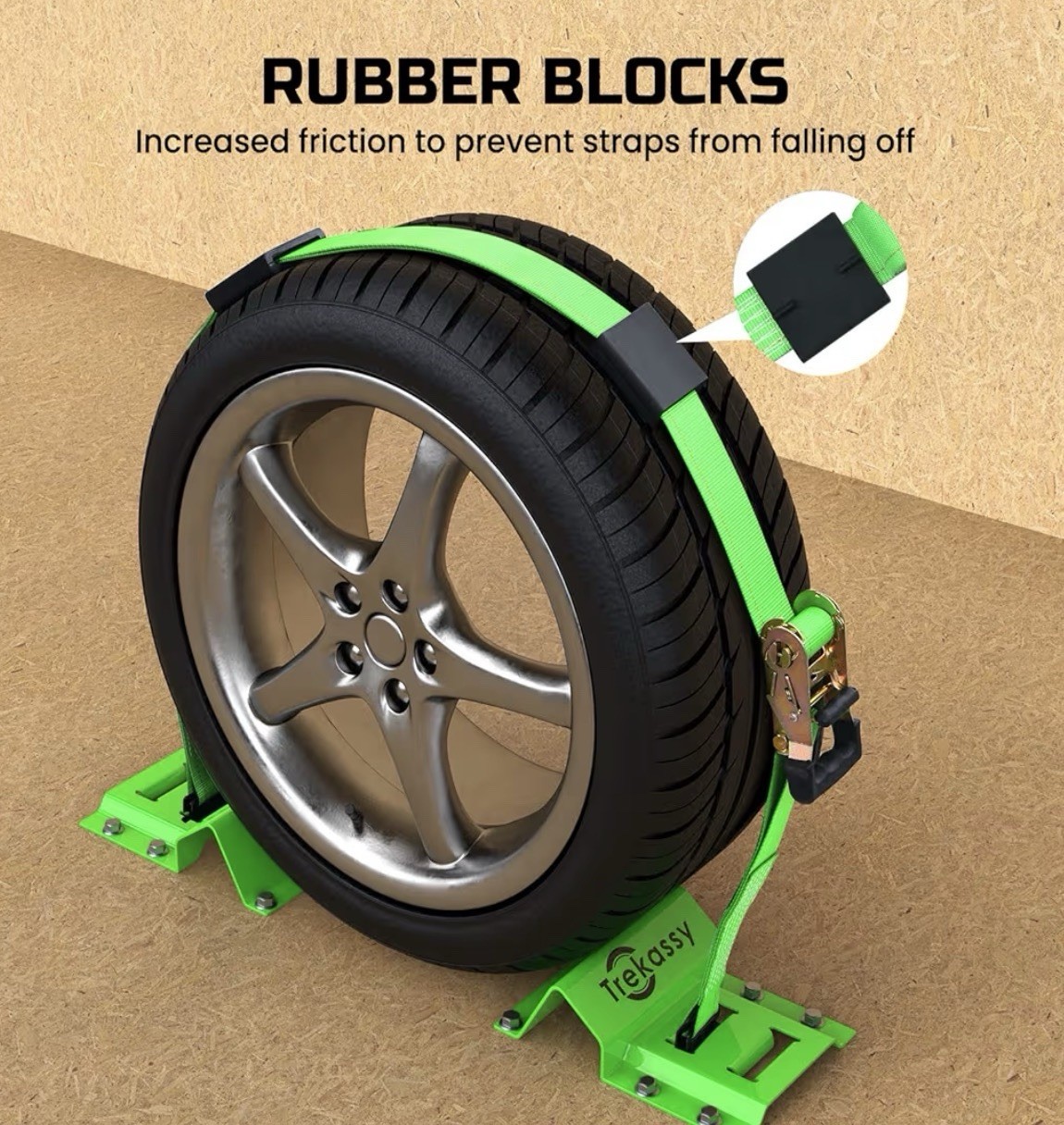 Wheel Chock Tie-Down Kit with Rubber Blocks, (4,500lb Break Strength) 2 Pack