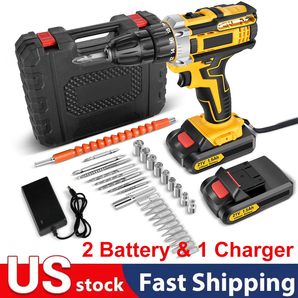 Cordless Brushless Impact Driver Hammer Drill Combo Kit with 2 Battery & Charger