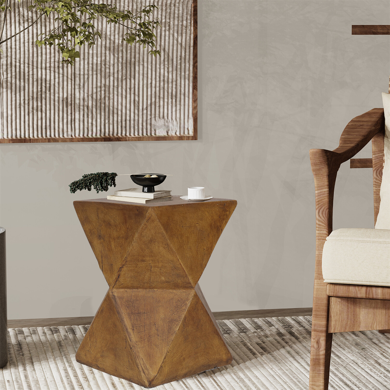 18'' Tall Unique Concrete Side Table Decor Outdoor Handmade End Table Geometric