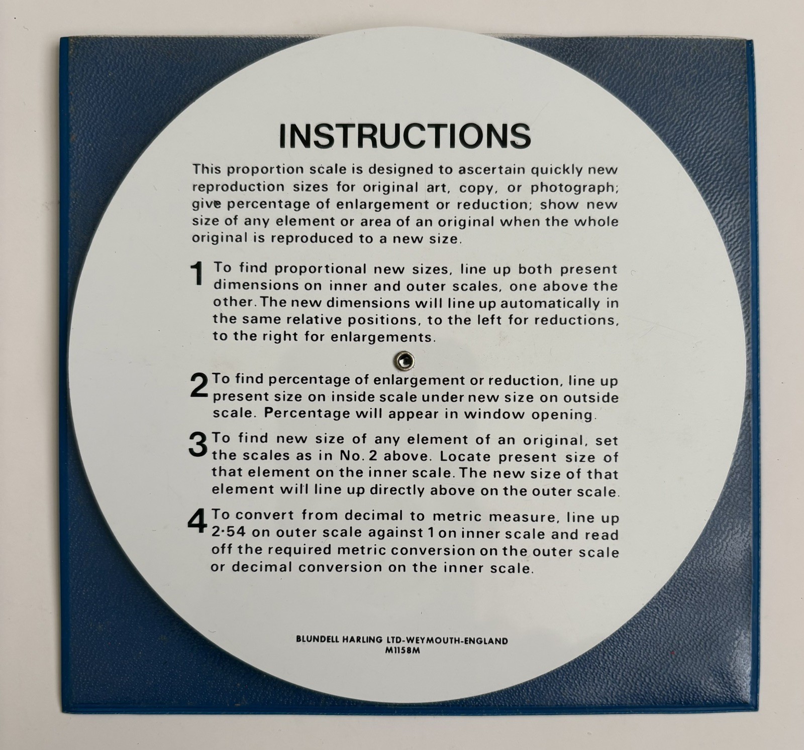 Vintage Blundell Harling Reproduction Computer Proportion Scale Wheel