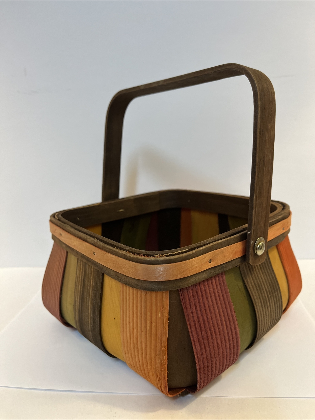 Multicolor Split Wood Square Basket With Handle