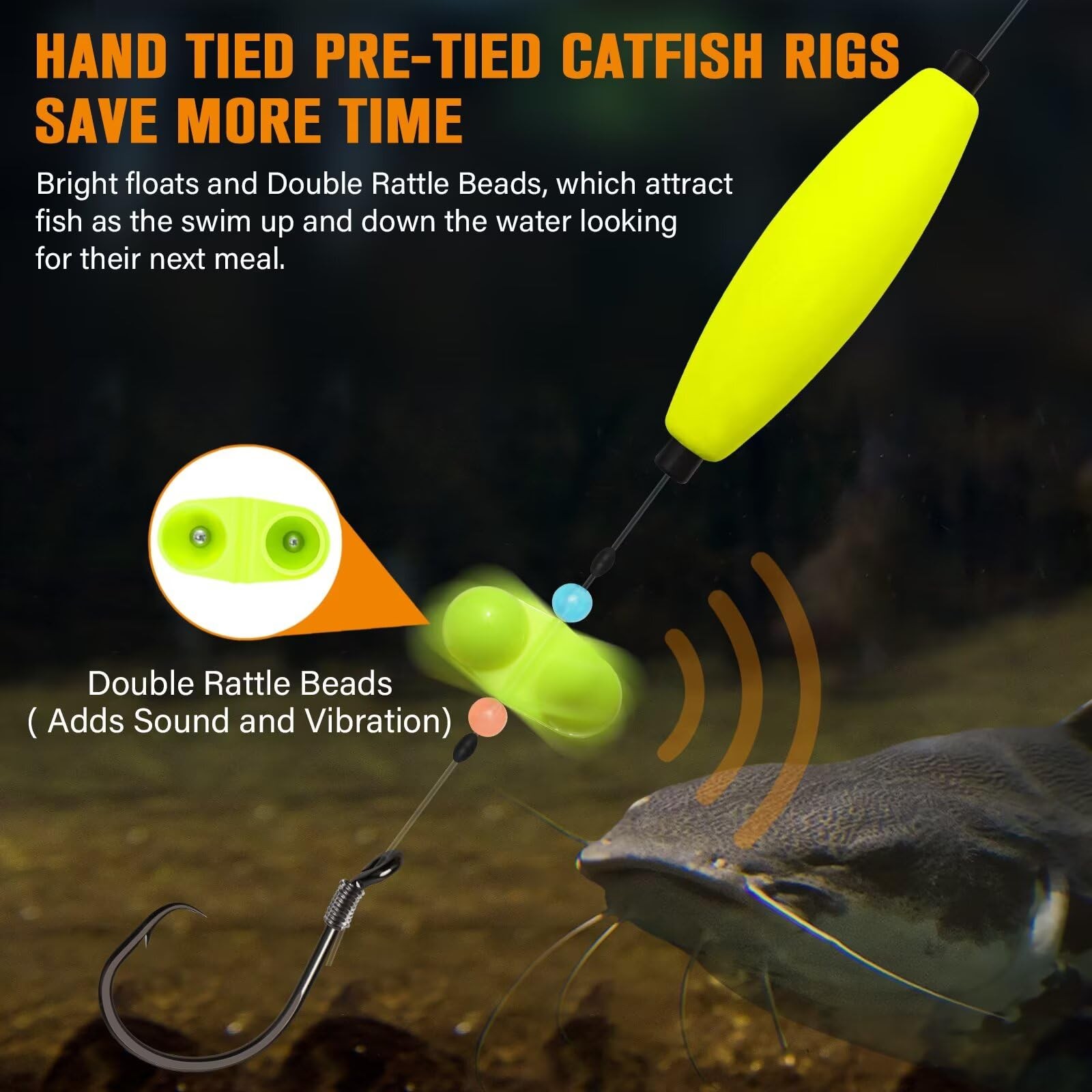 Dovesun Catfish Rigs Santee Rig Float 23", Cigar Float-5/0Hook * 6PCS