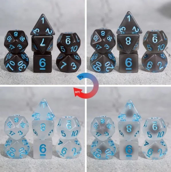 TEG - 7 Ice w/ Blue Thermochromatic Polyhedral Dice New Polyhedral Dice Sets