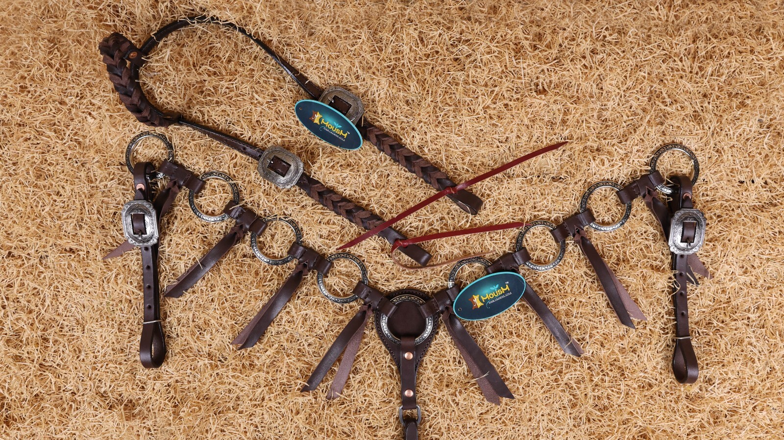MOUSM Ring One Ear Headstall & Breast Collar Tack Set - Metallic Brown Leather