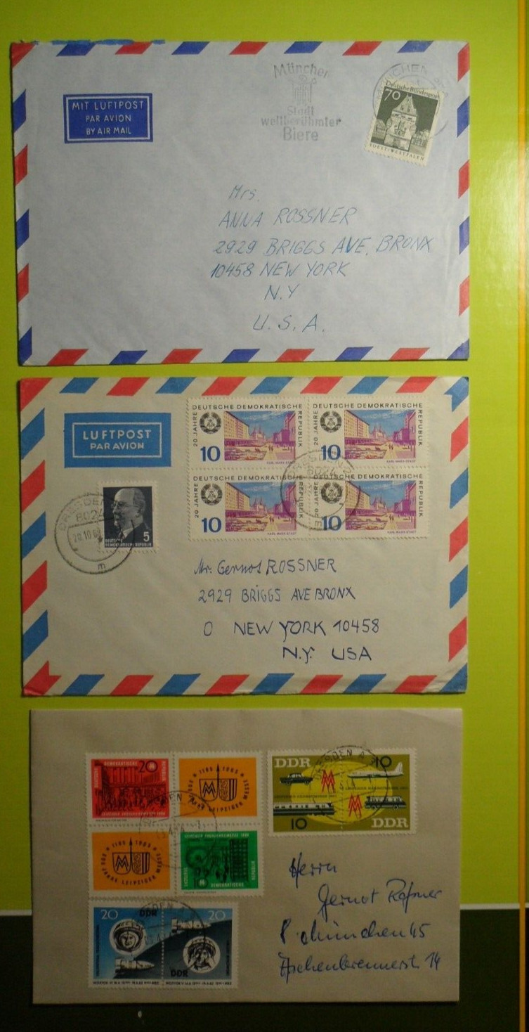 STAMPMART : GERMANY DDR DEUTSCHE POST 3 DIFFERENT AIR MAIL COVER USED TO USA