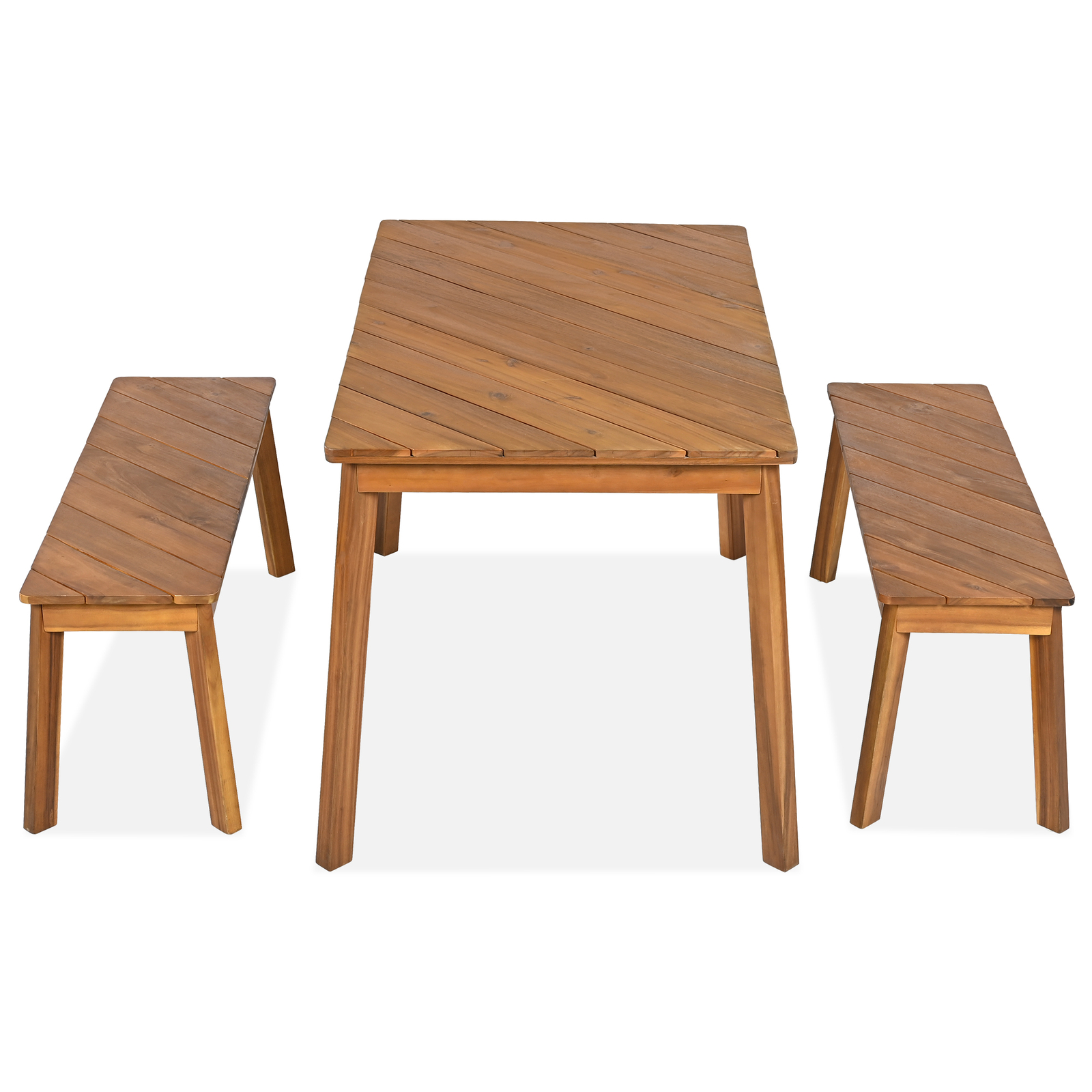 3 Pieces Table Bench Dining Set Picnic Beer Table & 2 Benches for Patio Garden