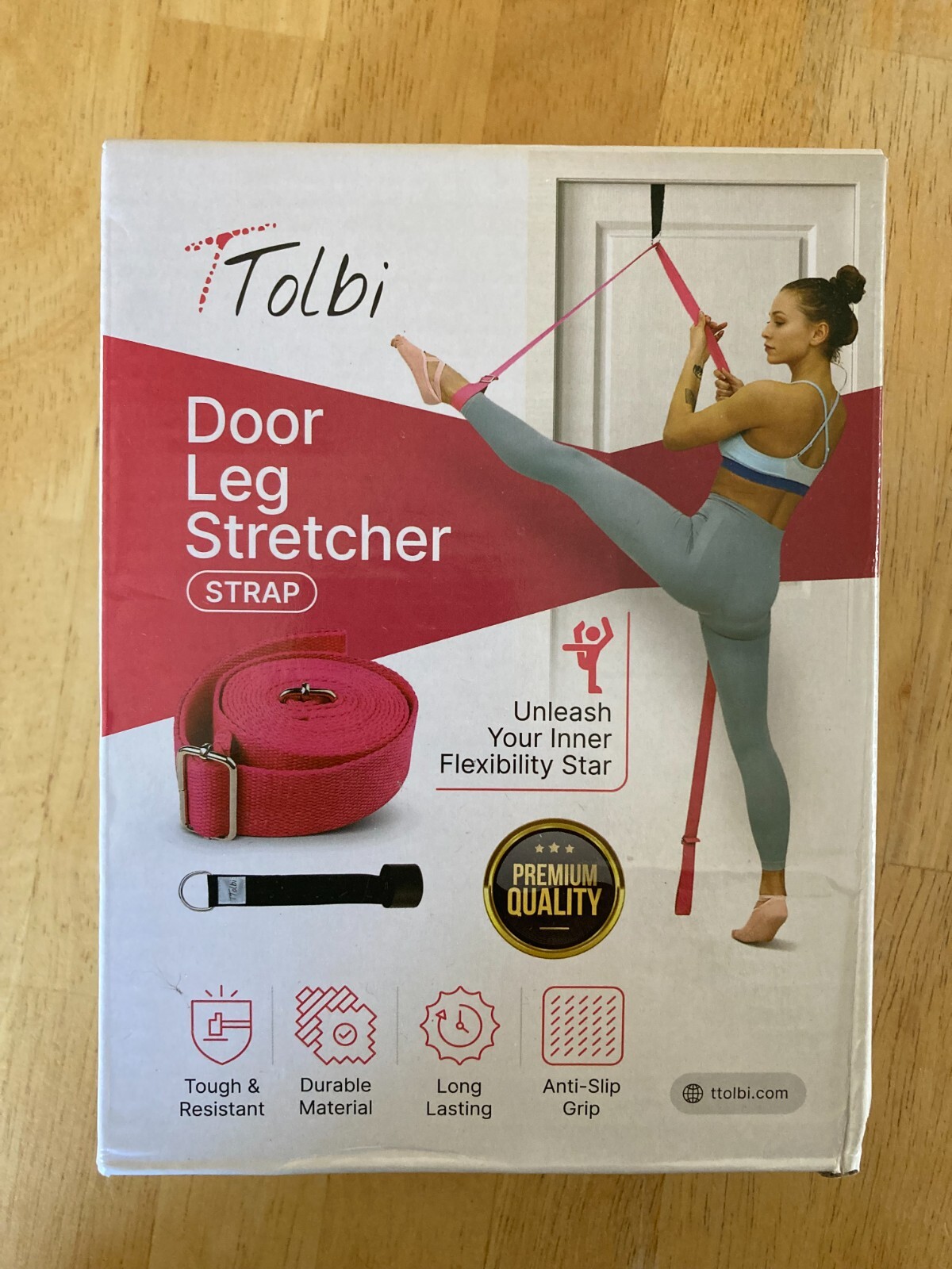 Ttolbi Door Leg Stretercher Stretching Strap with Anchor & Resistance Band Pink