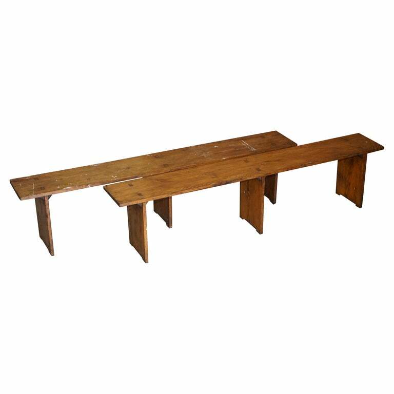 PAIR OF LOVELY VINTAGE PITCH PINE BENCHES / SEATS FOR A REFECORTY DINING TABLE