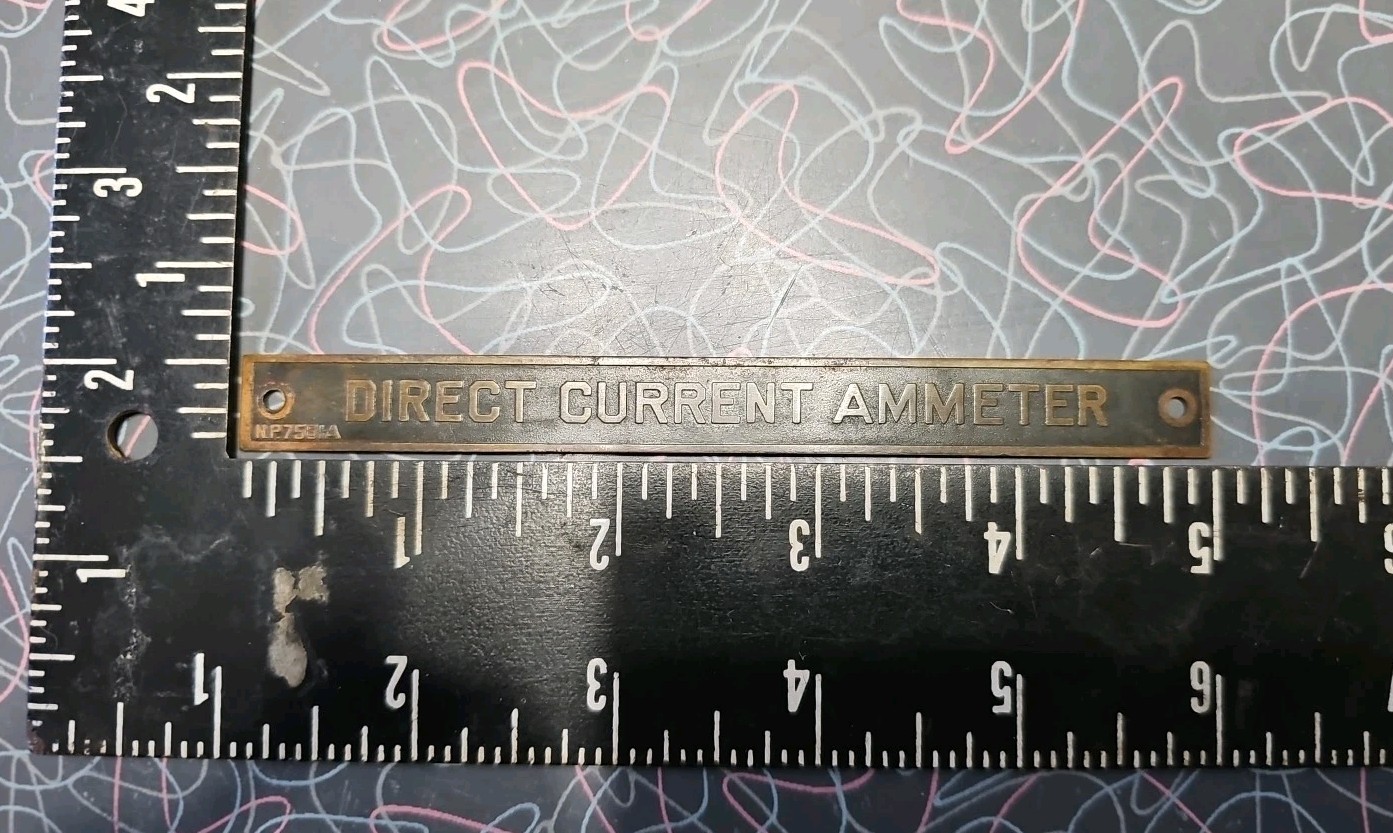 GE "Direct Current Ammeter" Emblem Badge Nameplate Sign