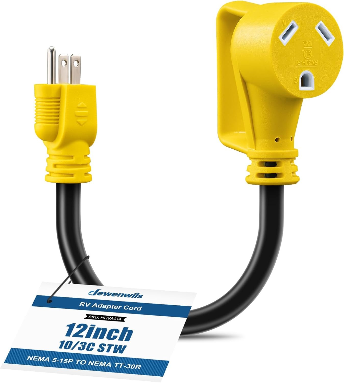 15 Amp to 30 amp RV Adapter Cord 12 Inch, NEMA 5-15 Size: NEMA 5-15P to TT-30R