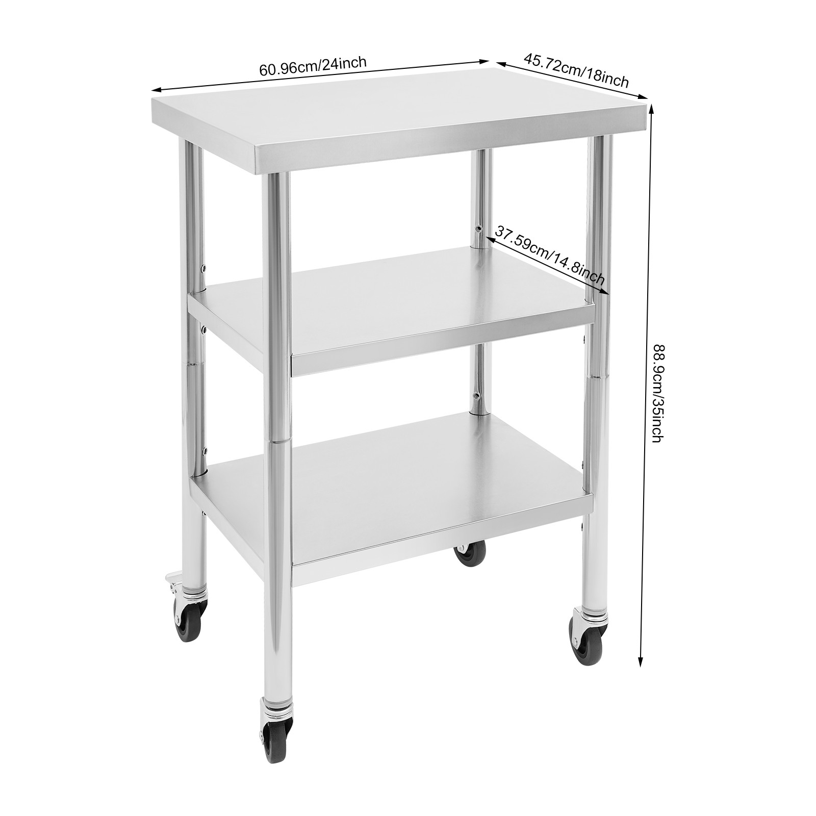 Work Table Commercial Work Table with Adjustable Under Shelves 3-Tier Work Table