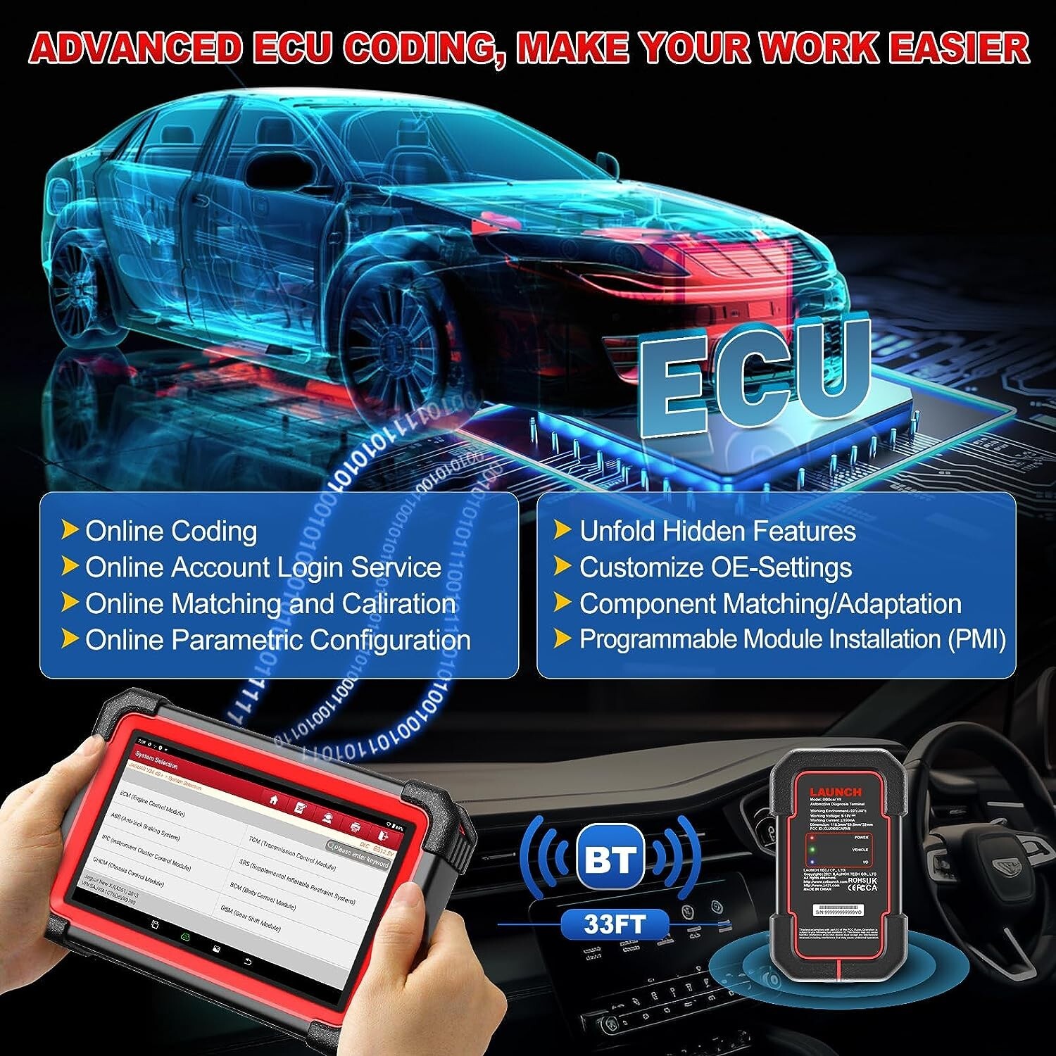 2024 LAUNCH CRP919E BT PRO Elite OBD2 Car Diagnostic Tool Key ECU Coding Scanner