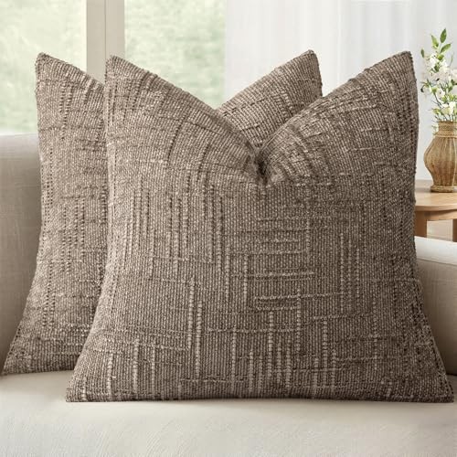 Textured Throw Pillow Covers Thick Chenille 18" x 18" (Pack of 2) Taupe Grey