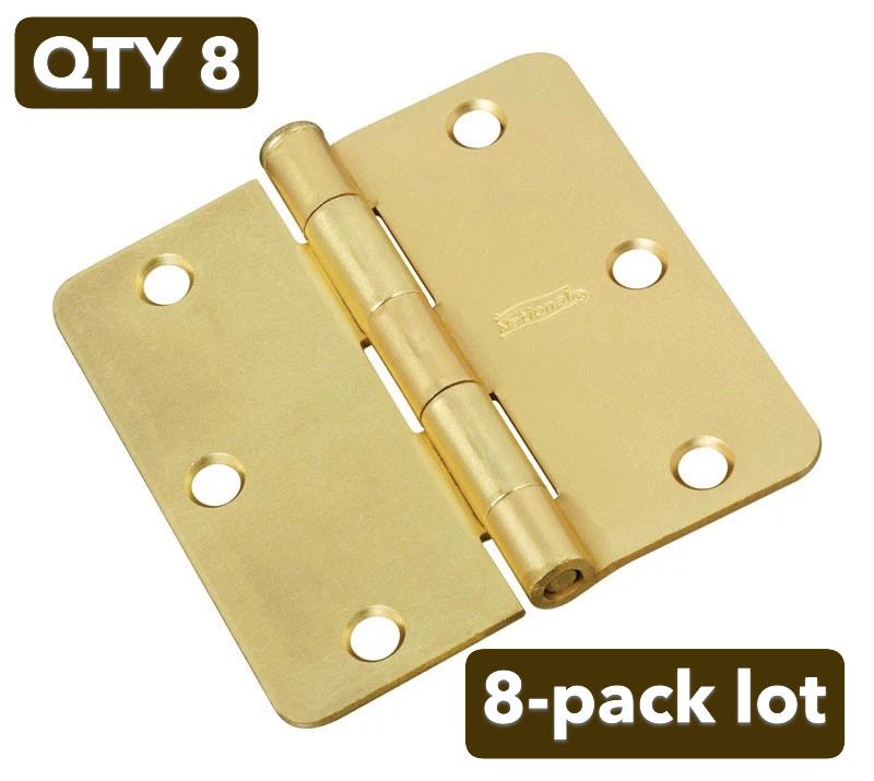 NOS 8-pack lot National Hardware N830-229 Satin Brass Round Corner Door Hinge 3"