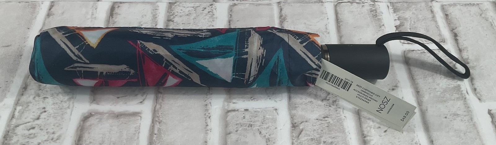 Chicos Umbrella NOSZ Navy Blue Teal Abstract Print MSRP $49 NWT