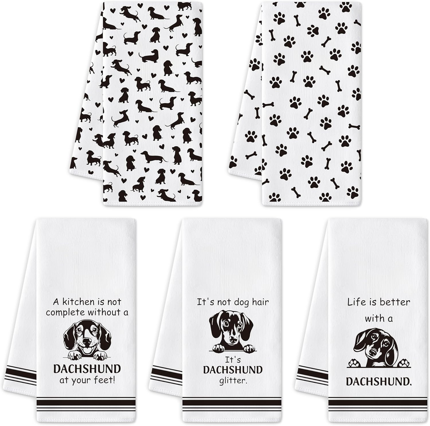 Dachshund Kitchen Dish Towel - 5Pcs Cute Dachshund Cleaning Dishcloth Puppy Dog
