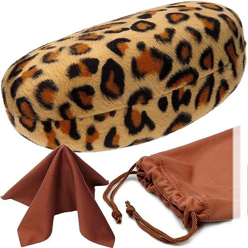 Large Hard Sunglasses Case | fits Large curved Sunglasses, with Leopard Brown2