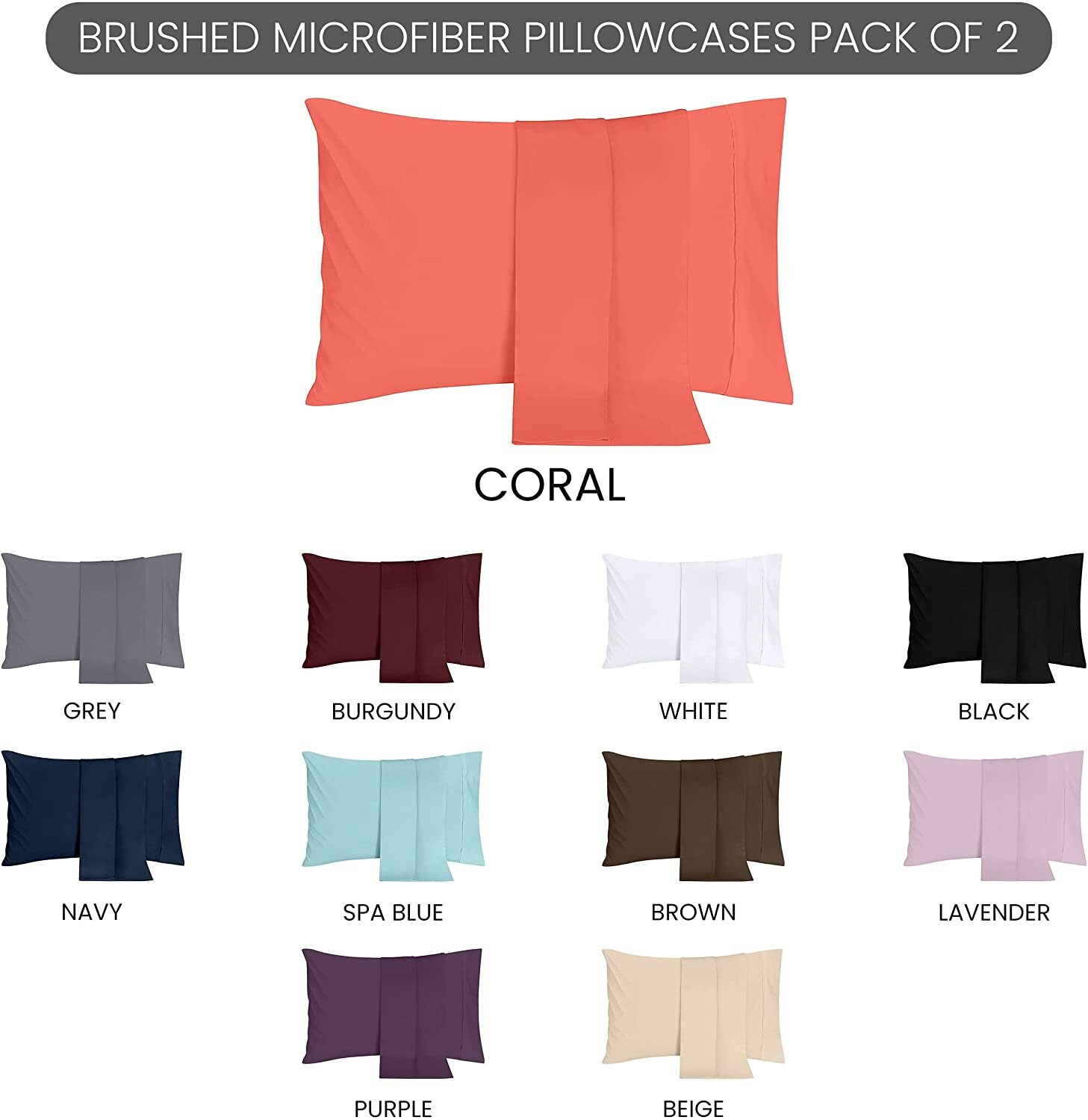 2 Pillowcases  Soft Brush Microfiber Fabric in King Queen Size Utopia Bedding
