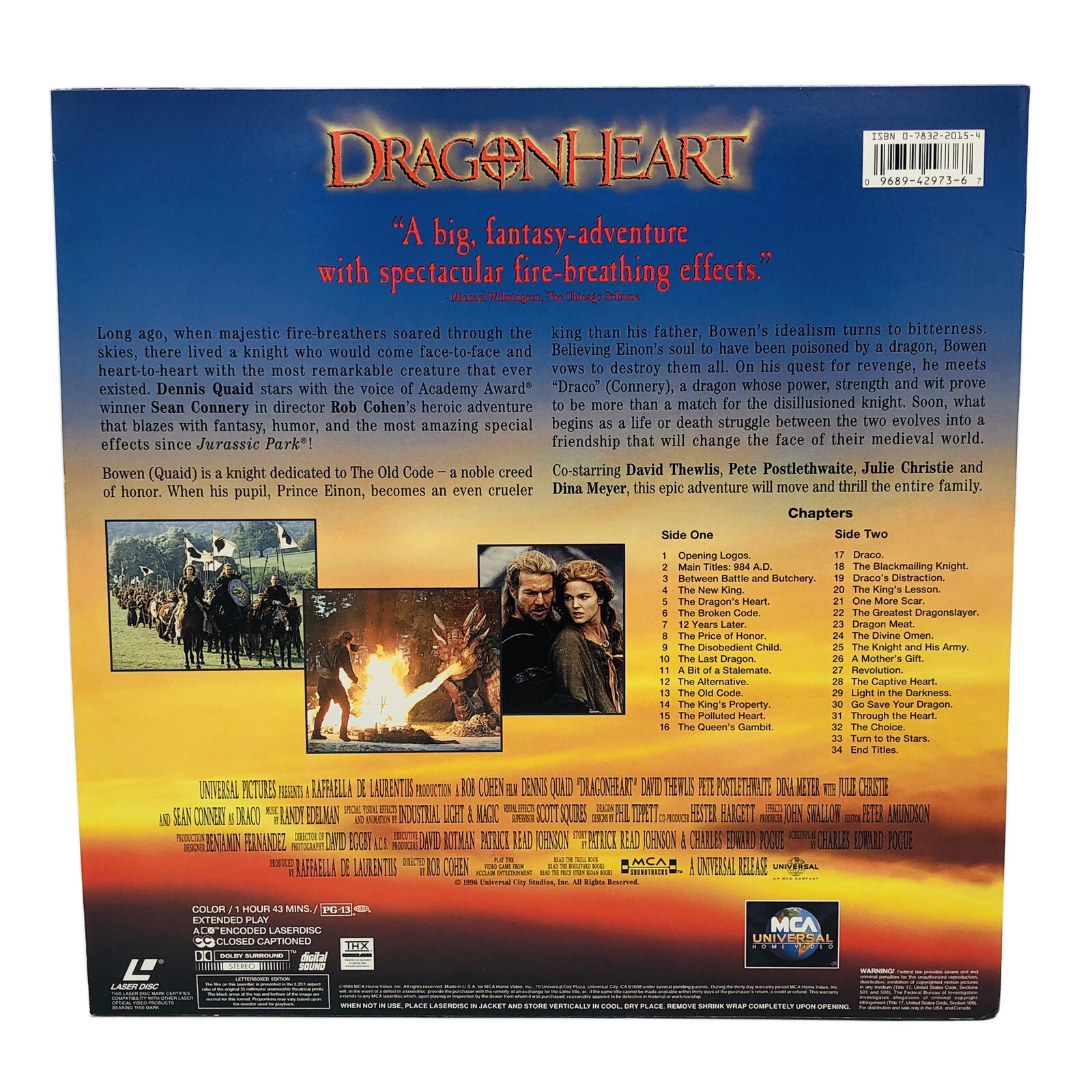 Dragonheart Laserdisc 1996 MCA