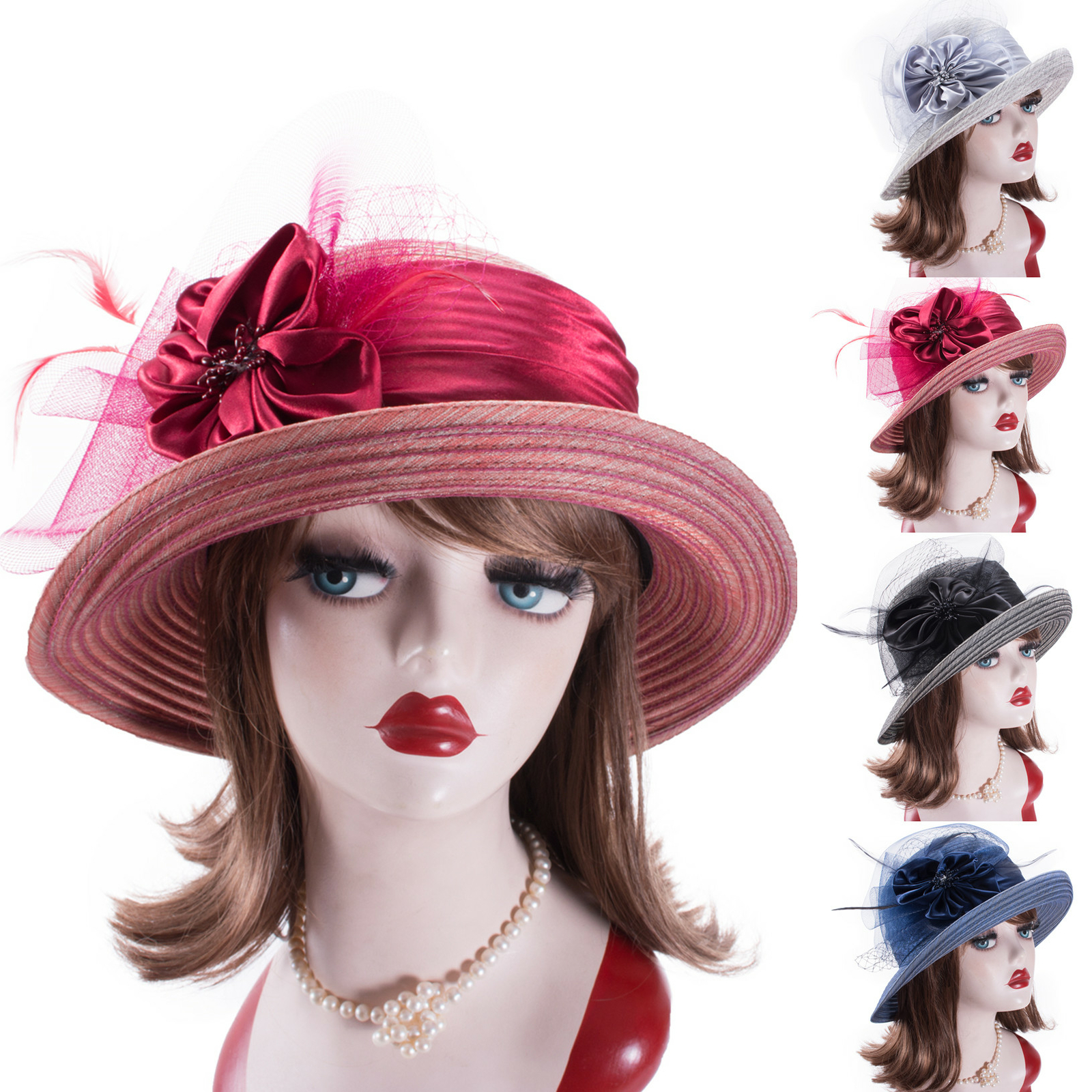 Organza Ribbon Womens Vintage Style Cloche Church Kentucky Derby Bridal Hat A583