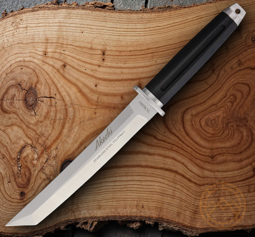Tokisu Akechi Tactical Fixed Knife 7.5" 7Cr17MoV Steel Blade Black Rubber Handle