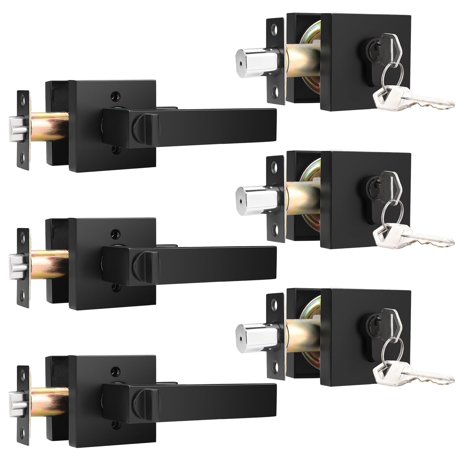 KNOBWELL 3 Pack Double Sided Keyed Entry Door Handles, Matte Black