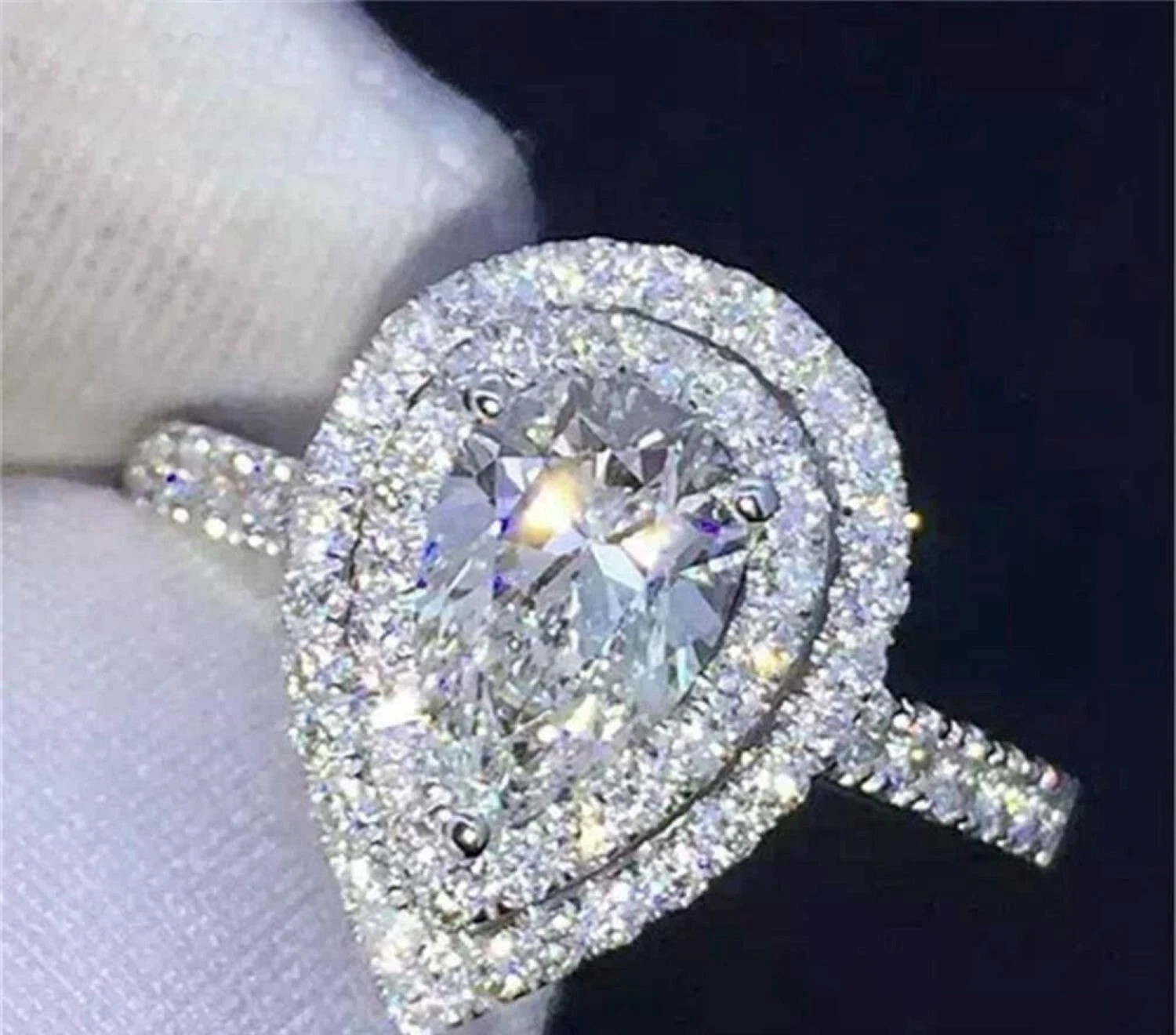 14k White Gold Plated Attractive Engagement Pear Cut Halo 2 Ct Moissanite Ring