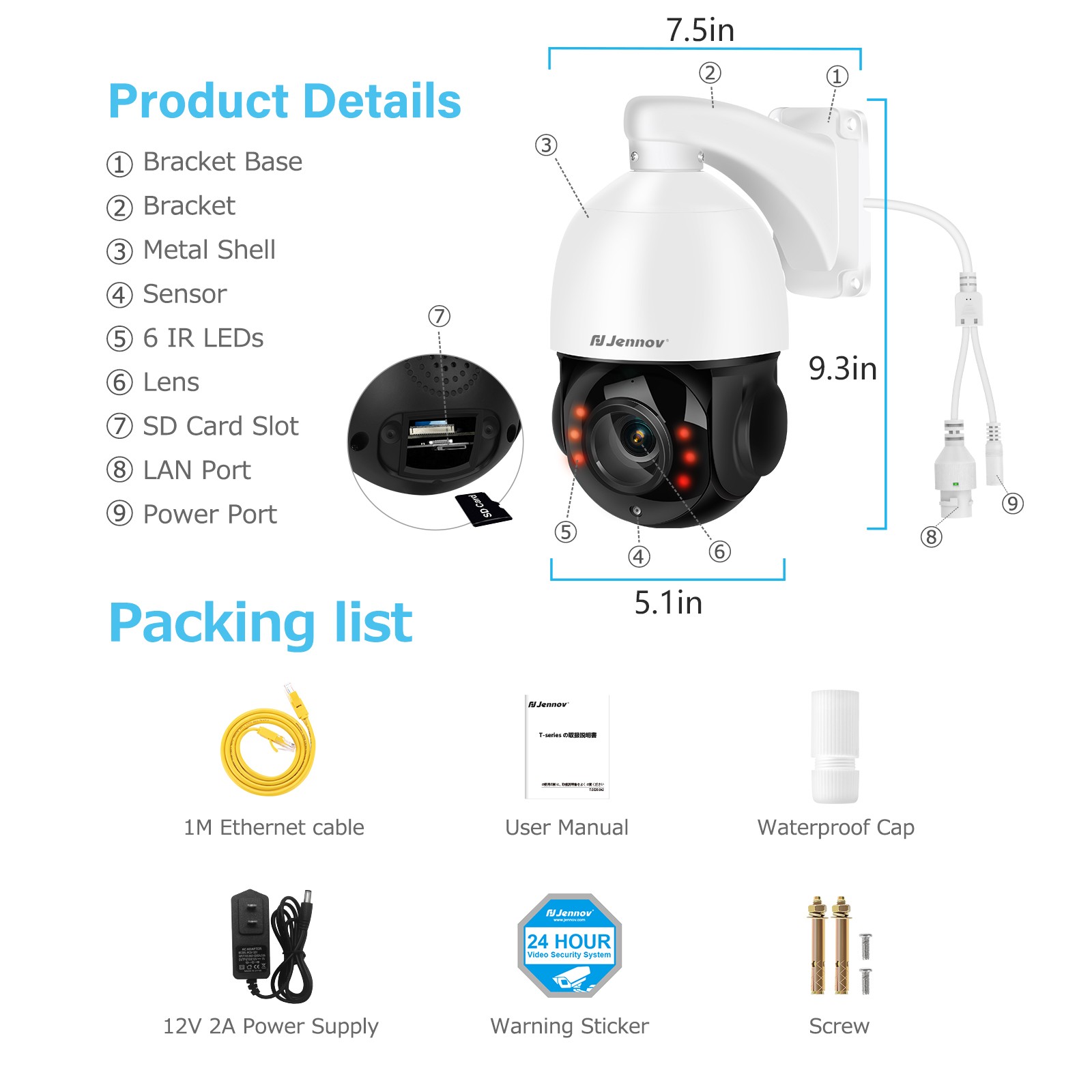 JENNOV Outdoor 4K 8MP Auto-Tracking PoE Security Camera 360° Coverage
