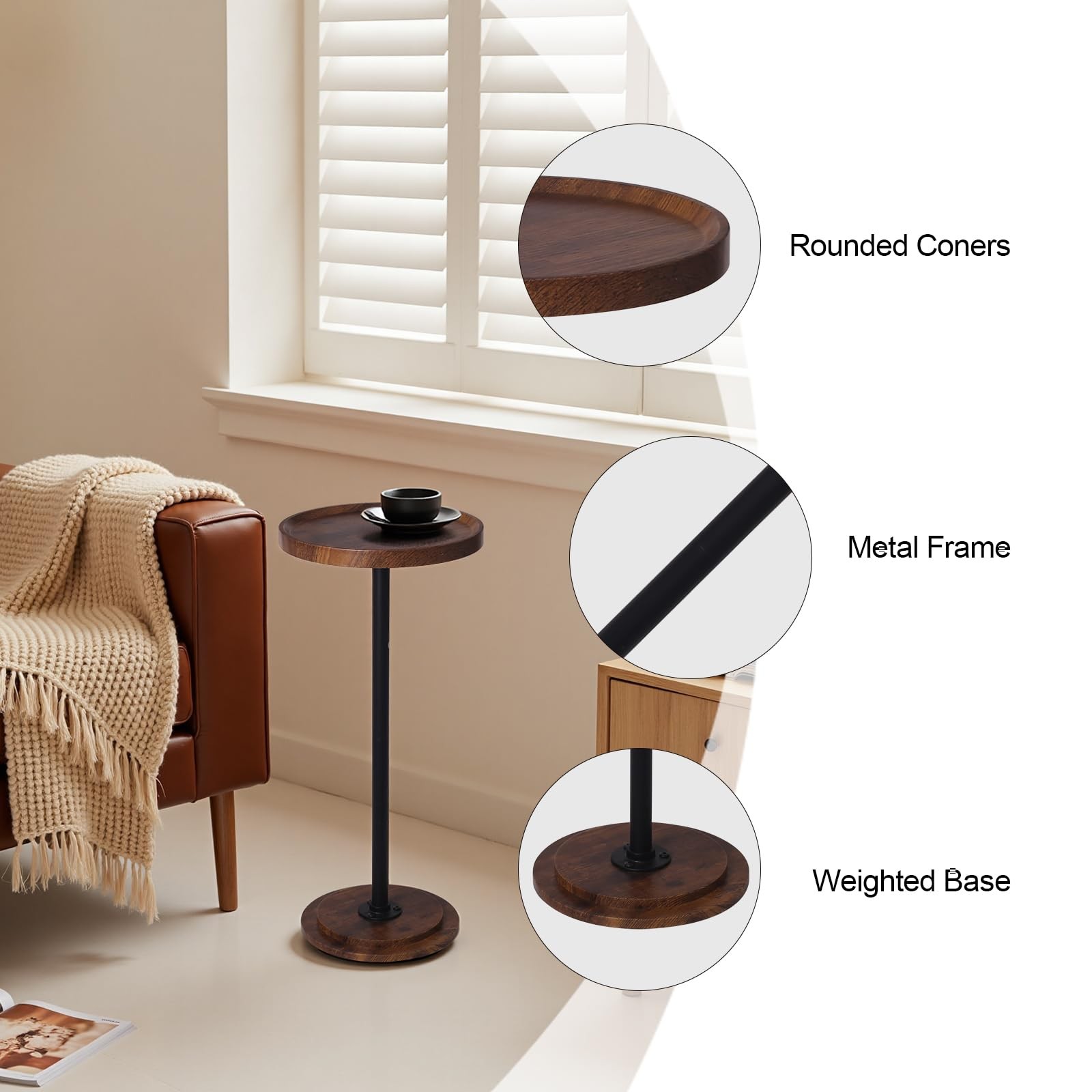 Home Dector Sofa Side Table, Small Drink Table for Small Spaces, Coffee End T...