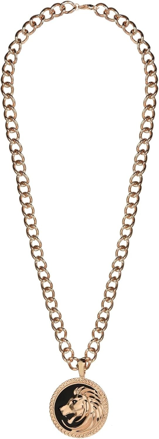 Lion Medallion Necklace 70' Disco Fever Fancy Dress Halloween Costume Accessory