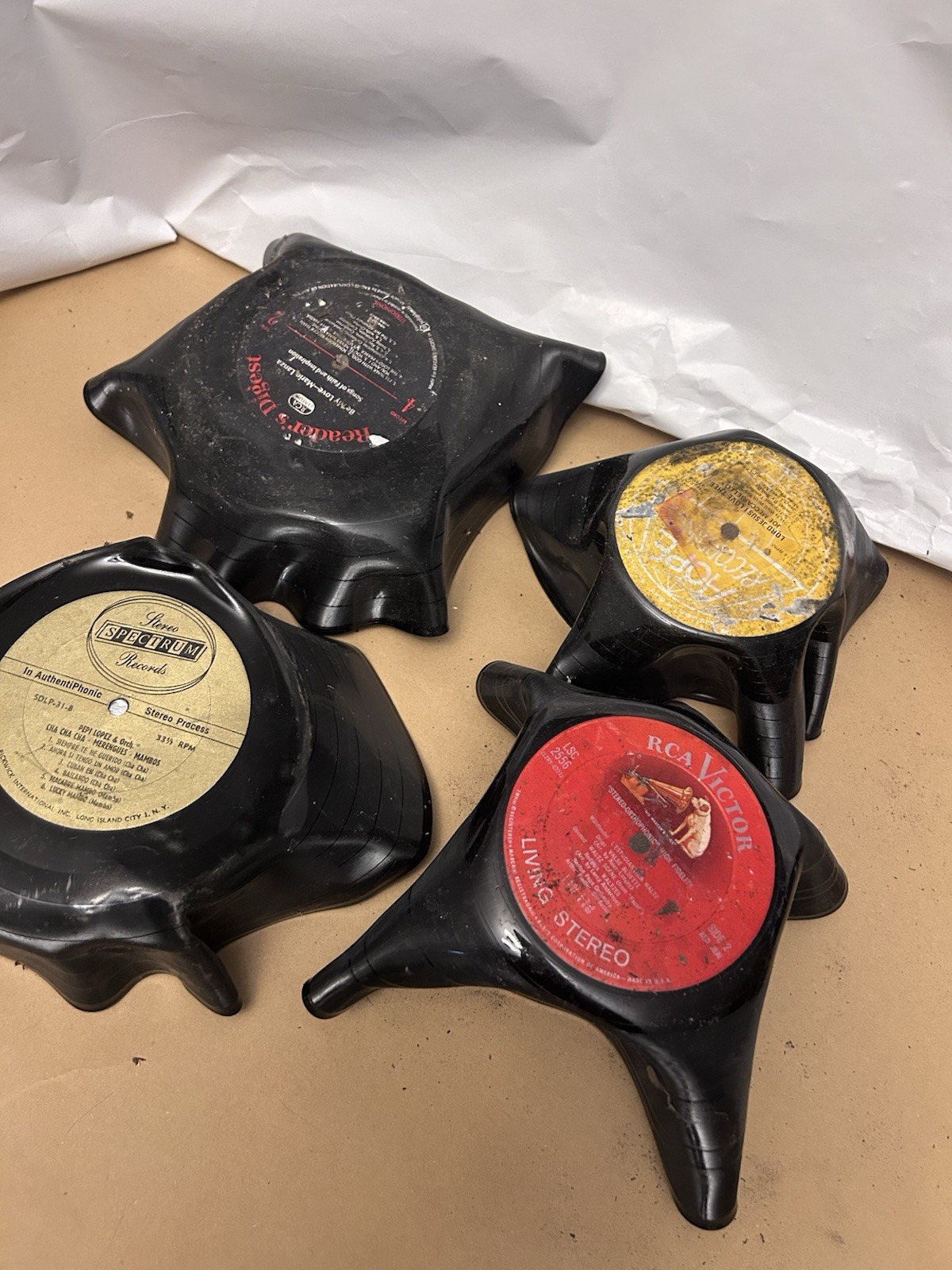 Handmade melted record/vinyl used for planter x4 VTG