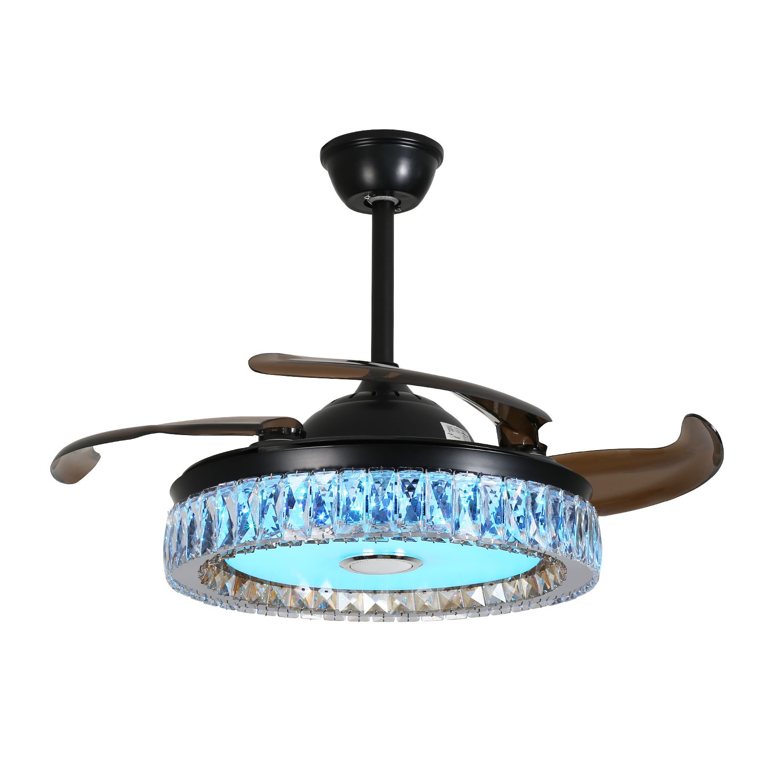 Ceiling Fan With Led Light 42 Inch Remote Control Retractable Black Crystal