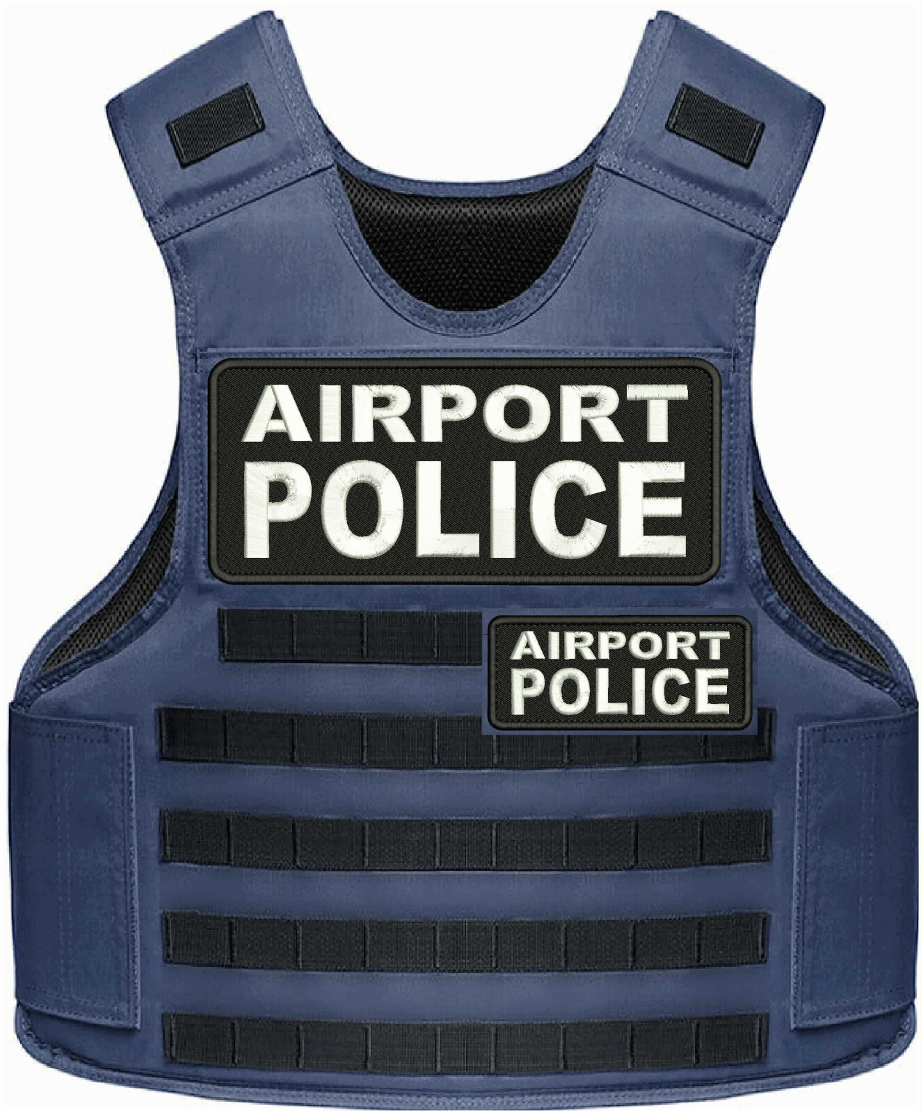 AIRPORT POLICE EMBROIDERY PATCH 4X10 AND 2X5 VELCR@ ON BACK WHITE ON BLACK