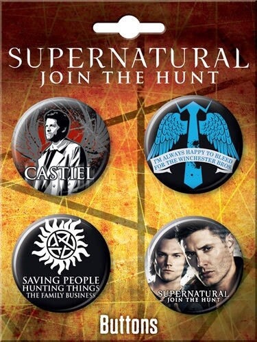 Supernatural TV Series Carded Round Button Set #5 Set of 4 NEW UNUSED