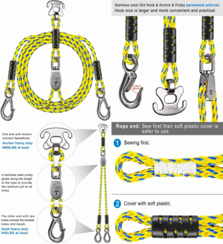 SELEWARE 7.87ft Heavy Duty Boat Tow Harness, 3 Permanent Antirust Stainless...