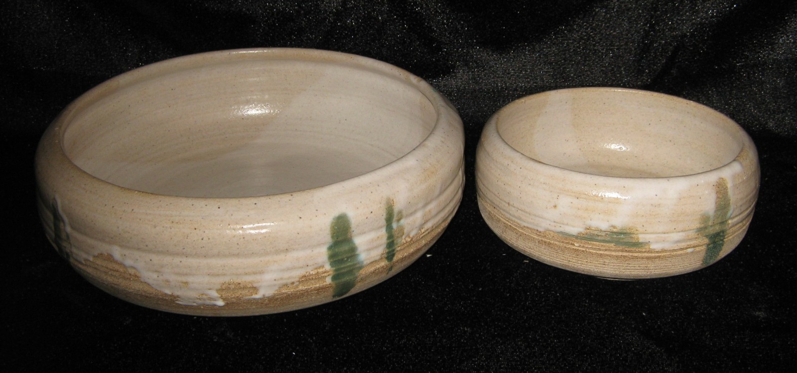 Set of 2 glazed stoneware art bowls SW Southwest design pottery 1 large, 1 small