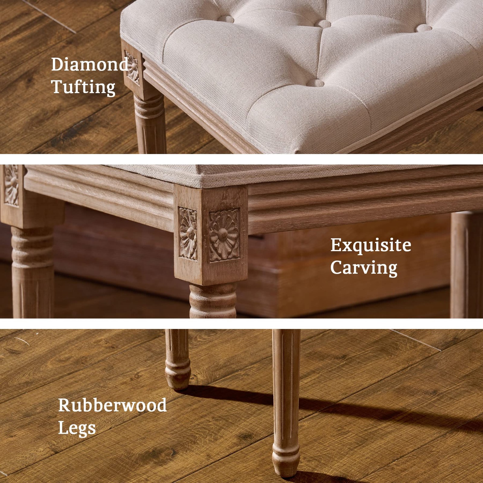 Ottoman Stool, Length: 15.7 inch, Width: 11.8 inch, Height: 18.5inch, Beige, ...