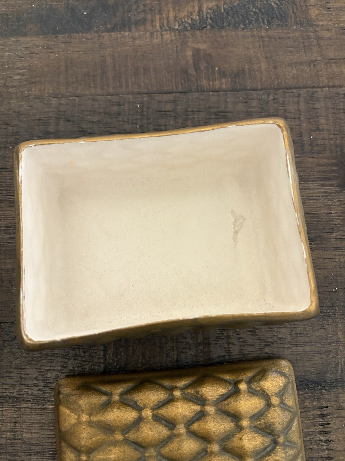 Ceramic Trinket Box Gold Woven Pattern