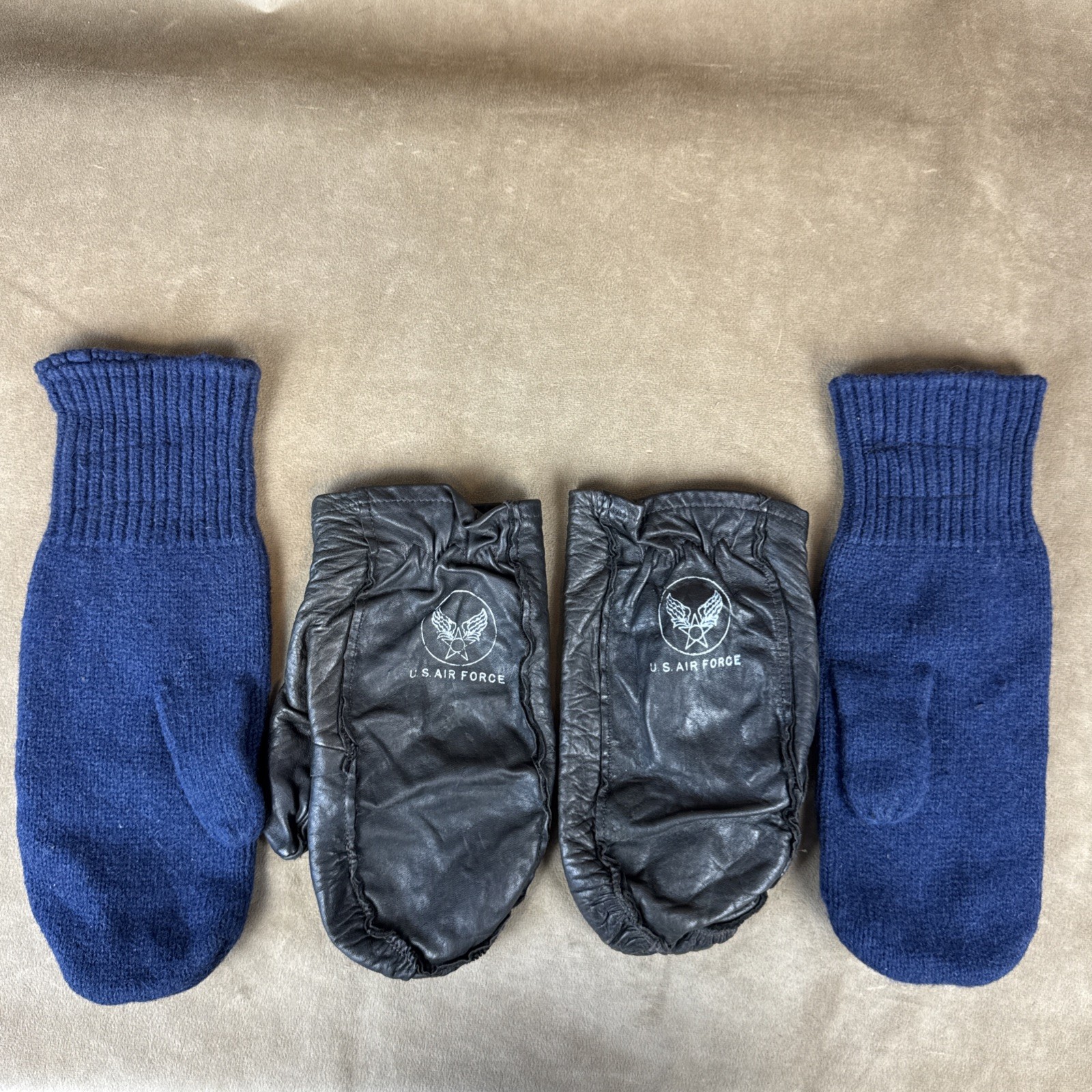 Vintage US Air Force N-2 Leather Gloves + N-3A Air Crew Wool Mittens  WWII USAF